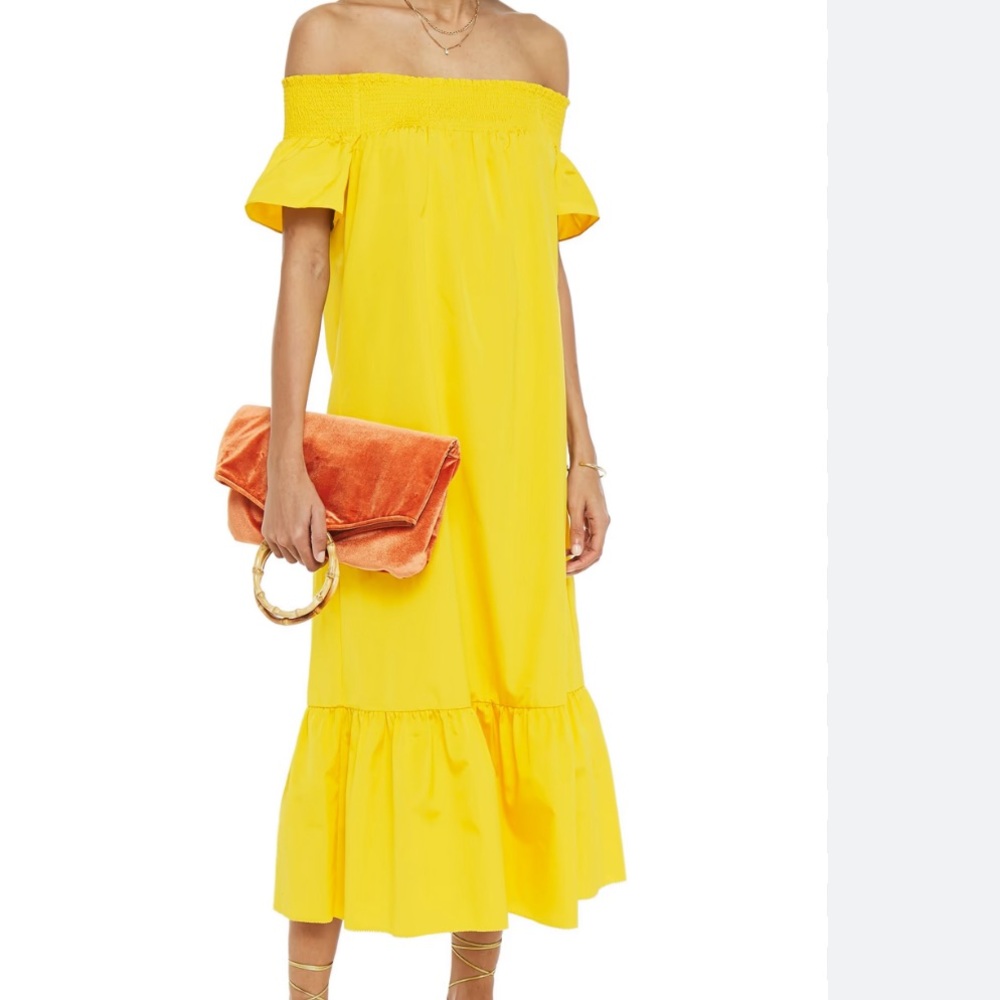 Tory Burch smocked shoulder dress - flaming yellow